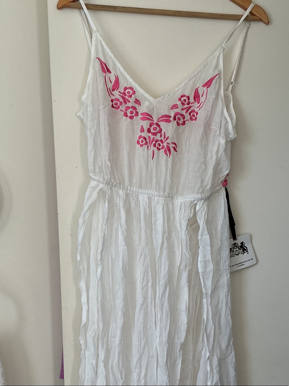 WOLFANDWHISTLE White Maxi Dress with Pink Floral Embroidery,